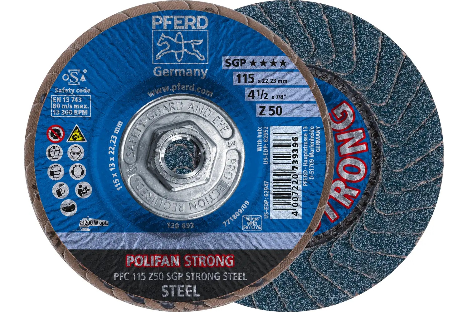 Picture of Pferd Flap Disc, 4-1/2" x 5/8-11, Z SGP Strong Steel, 50 Grit, T29, Conical, Zirconia